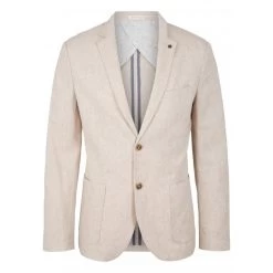 Blazer Tom Tailor En Lin Et En Coton Avec Manches Longues Et Col Cranté Beige Chiné