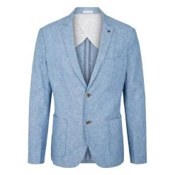 Blazer Tom Tailor En Lin Et En Coton Avec Manches Longues Et Col Cranté Bleu Chiné