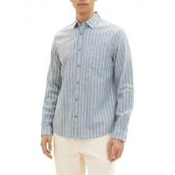 Chemise Tom Tailor En Lin Et Coton Avec Manches Longues Et Col Français Verte Rayée -Passons à la mode masculine ! 111173 146100vt chemise tom tailor en lin et coton avec manches longues et col francais verte rayee 05 600x600