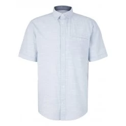 Chemise Tom Tailor En En Coton Avec Manches Courtes Et Col Italien Bleu Bleu Ciel Chiné
