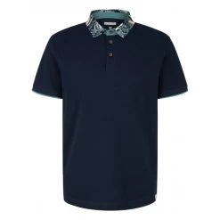 Polo En Maille Piquée Tom Tailor En Coton Avec Manches Courtes Et Col Boutonné Bleu Marine