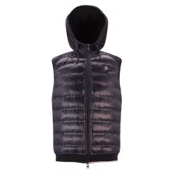 Doudoune Sans Manches Serge Blanco Play En Coton Col à Capuche Bleu Marine Bi-matière