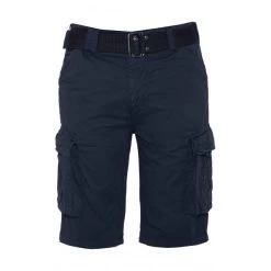 Short Long Schott En Coton Bleu Marine à Poches Cargo Et Ceinture Amovible