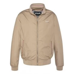 Blouson Schott Style Bomber En Coton Beige Uni à Col Teddy