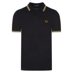 Polo En Maille Piquée Fred Perry En Coton Avec Manches Courtes Et Col Boutonné Noir