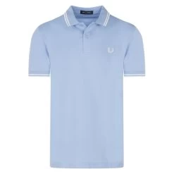 Polo En Maille Piquée Fred Perry En Coton Avec Manches Courtes Et Col Boutonné Ciel