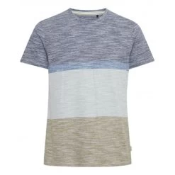 T-shirt Blend En Coton Chiné à Colorblock Bleu Et Beige, à Coupe Droite Et Col Rond