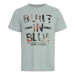 T-shirt Blend En Coton Vert D'eau à Imprimé Poitrine, à Coupe Droite Et Col Rond