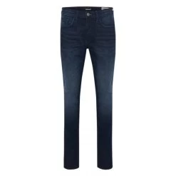 Jean 5 Poches Blend Jet Fit En Coton Bleu Nuit Délavé, Coupe Droite à Jambe Slim
