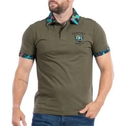 Polo En Maille Piquée Ruckfield Avec Manches Courtes Et Col Boutonné Vert Kaki