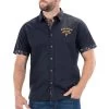 Chemise Droite Ruckfield En Coton Avec Manches Courtes Et Col Français Bleu Nuit Fleuri -Passons à la mode masculine ! 111800 145325vt chemise droite ruckfield en coton avec manches courtes et col francais bleu nuit fleuri 01 600x600