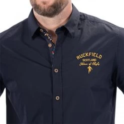 Chemise Droite Ruckfield En Coton Avec Manches Courtes Et Col Français Bleu Nuit Fleuri -Passons à la mode masculine ! 111800 145325vt chemise droite ruckfield en coton avec manches courtes et col francais bleu nuit fleuri 06 600x600