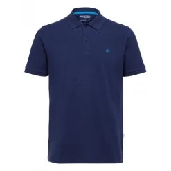 Polo En Maille Piquée Selected Dante En Coton Biologique Avec Manches Courtes Et Col Boutonné Bleu Marine