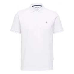 Polo En Maille Piquée Selected Dante En Coton Biologique à Manches Courtes Et Col Boutonné Blanc