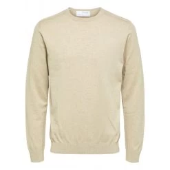Pull En Maille Piquée Selected En Coton Avec Manches Longues Et Col Rond Beige