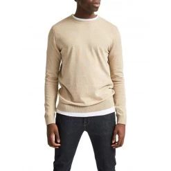 Pull En Maille Piquée Selected En Coton Avec Manches Longues Et Col Rond Beige -Passons à la mode masculine ! 111843 145163vt pull en maille piquee selected en coton avec manches longues et col rond beige 05 600x600