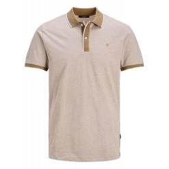 JACK&JONES Premium Polo Col Boutonné à Manches Courtes Jack & Jones Premium En Coton Camel Chiné