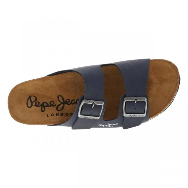 Mules Pepe Jeans Aspect Cuir Patiné Bleu Marine, Double Boucle Et Semelle En Liège Résiné 7 Mules Pepe Jeans Aspect Cuir Patiné Bleu Marine, Double Boucle Et Semelle En Liège Résiné – Image 5