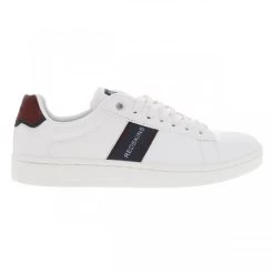 Baskets Basses Redskins En Simili Cuir Blanc à Semelle Plate Et Détail Bordeaux