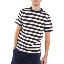 Armor-Lux T-shirt Avec Manches Courtes Et Col Rond Armor Lux Coton Mélangé écru Rayé -Passons à la mode masculine ! 113723 147190vt t shirt avec manches courtes et col rond armor lux coton melange ecru raye 02 600x600