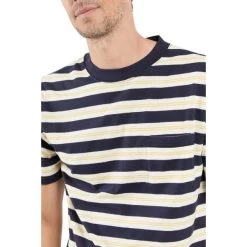 Armor-Lux T-shirt Avec Manches Courtes Et Col Rond Armor Lux Coton Mélangé écru Rayé -Passons à la mode masculine ! 113723 147190vt t shirt avec manches courtes et col rond armor lux coton melange ecru raye 03 600x600