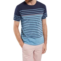 Armor-Lux T-shirt Avec Manches Courtes Et Col Rond Armor Lux Coton Bleu Rayé