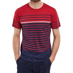 Armor-Lux T-shirt Avec Manches Courtes Et Col Rond Armor Lux Coton Rouge Rayé