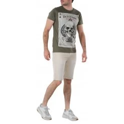 T-shirt Col Rond Deeluxe En Coton Avec Manches Courtes Vert Kaki Imprimé