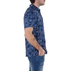 Chemise Droite Deeluxe Avec Manches Courtes Et Col Italien Bleu Marine Fleurie -Passons à la mode masculine ! 113750 147127vt chemise droite deeluxe avec manches courtes et col italien bleu marine fleurie 04 600x600