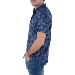 Chemise Droite Deeluxe Avec Manches Courtes Et Col Italien Bleu Marine Fleurie -Passons à la mode masculine ! 113750 147127vt chemise droite deeluxe avec manches courtes et col italien bleu marine fleurie 05 600x600