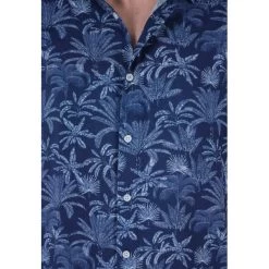 Chemise Droite Deeluxe Avec Manches Courtes Et Col Italien Bleu Marine Fleurie -Passons à la mode masculine ! 113750 147127vt chemise droite deeluxe avec manches courtes et col italien bleu marine fleurie 06 600x600