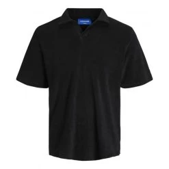 Polo Avec Manches Courtes Et Col V Fendu Jack & Jones Coton Mélangé Noir