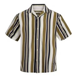 Chemise Avec Manches Courtes Et Col Cubain Jack & Jones Verte Rayé