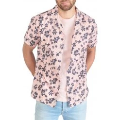 Chemise Avec Manches Courtes Et Col à Revers Le Temps Des Cerises Coton Rose Fleuri