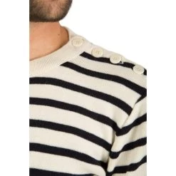Armor-Lux Authentique Pull Marin Fouesnant Armor Lux 100% Laine écru à Rayures Bleu Marine -Passons à la mode masculine ! 1149 105740vt authentique pull marin fouesnant armor lux 100 laine ecru a rayures bleu marine 04 600x600