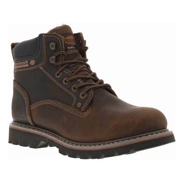 Bottines Fourrées Dockers, En Cuir Nubuck Marron, Talon Décroché Bas 4 Bottines Fourrées Dockers, En Cuir Nubuck Marron, Talon Décroché Bas – Image 2
