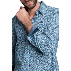 Chemise Avec Manches Longues Et Col Français Delahaye Coton Bleu Fleuri -Passons à la mode masculine ! 115410 150057vt chemise avec manches longues et col francais delahaye coton bleu fleuri 04 600x600