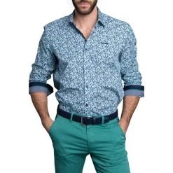 Chemise Avec Manches Longues Et Col Français Delahaye Coton Bleu Fleuri -Passons à la mode masculine ! 115410 150057vt chemise avec manches longues et col francais delahaye coton bleu fleuri 05 600x600