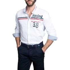 Chemise Avec Manches Longues Et Col Américain Delahaye Coton Blanc -Passons à la mode masculine ! 115423 150044vt chemise avec manches longues et col americain delahaye coton blanc 05 600x600