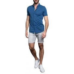 Chemise Avec Manches Courtes Et Col Américain Delahaye Bleu