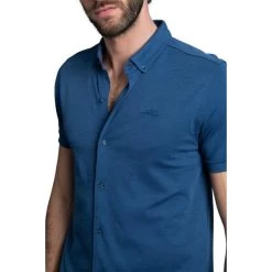 Chemise Avec Manches Courtes Et Col Américain Delahaye Bleu -Passons à la mode masculine ! 115426 150041vt chemise avec manches courtes et col americain delahaye bleu 03 600x600