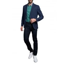 Blazer Avec Manches Longues Et Col Cubain Delahaye Coton Marine -Passons à la mode masculine ! 115430 150037vt blazer avec manches longues et col cubain delahaye coton marine 06 600x600