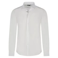 Chemise Bande Originale Avec Manches Longues Et Col Italien Blanche