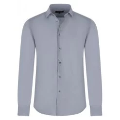 Chemise Bande Originale Avec Manches Longues Et Col Italien Grise