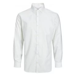 JACK&JONES Premium Chemise Jack And Jones Premium En Coton Blanc Uni Avec Un Col Italien Et Une Coupe Slim