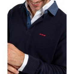 Pull Avec Manches Longues Et Col Polo Mise Au Green Coton Marine -Passons à la mode masculine ! 115828 151109vt pull avec manches longues et col polo mise au green coton marine 03 600x600