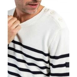 Pull Avec Manches Longues Et Col Rond Mise Au Green Coton Blanc Rayé -Passons à la mode masculine ! 115830 151103vt pull avec manches longues et col rond mise au green coton blanc raye 03 600x600