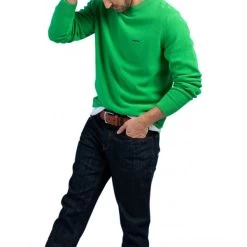 Pull Col Rond Mise Au Green En Coton Avec Manches Longues Vert -Passons à la mode masculine ! 115836 151096vt pull col rond mise au green en coton avec manches longues vert 05 600x600