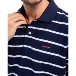 Polo Avec Manches Courtes Et Col Polo Mise Au Green Coton Et Lin Mélangé Marine Rayé -Passons à la mode masculine ! 115844 151081vt polo avec manches courtes et col polo mise au green coton et lin melange marine raye 03 600x600