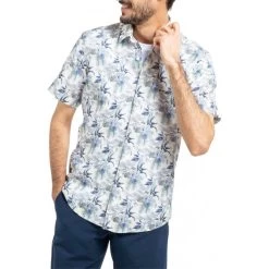 Chemise Avec Manches Courtes Et Col Français Mise Au Green Lin Et Coton Blanche